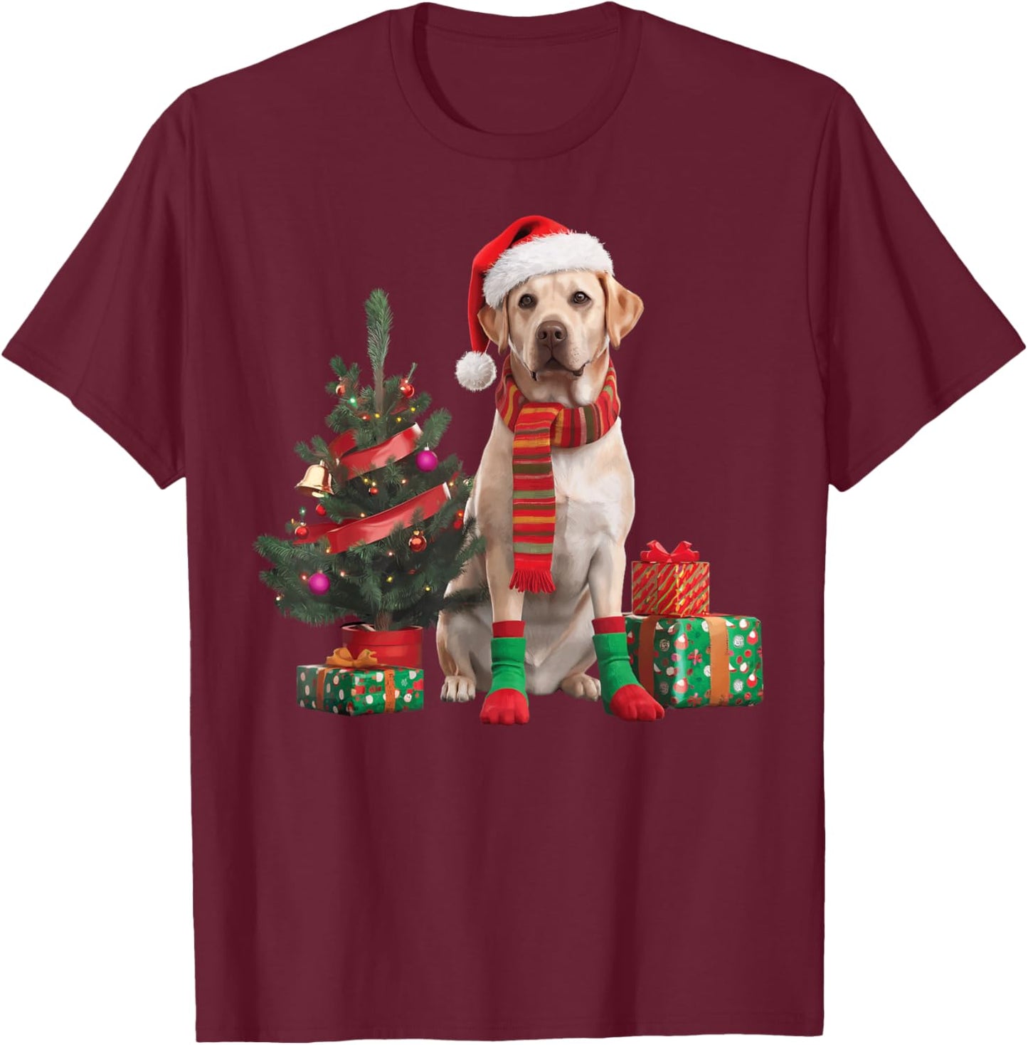 Yellow Lab Labrador Christmas Dog Santa Hat Pajama Puppy Pup Women Kids T-Shirt - T-Shirt | Maroon