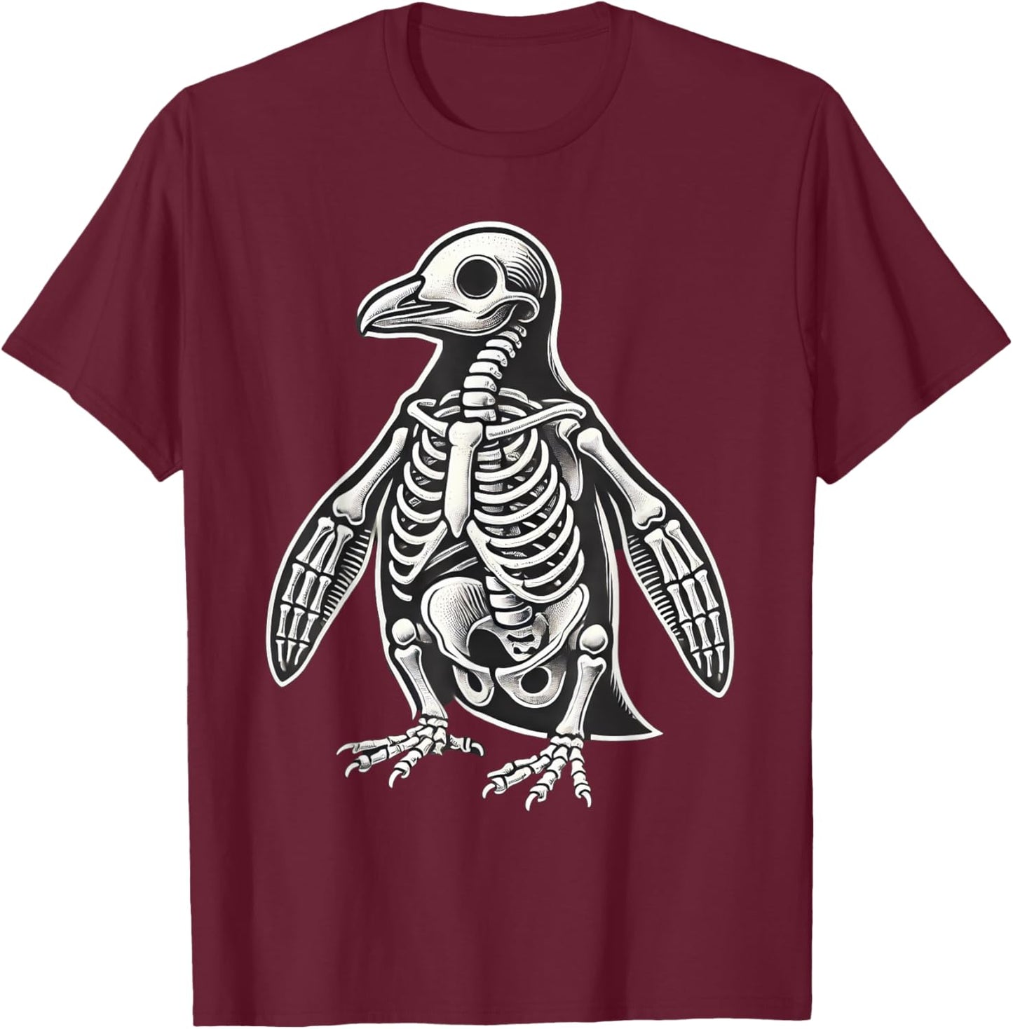 Penguin Skeleton Halloween T-Shirt - T-Shirt | Maroon