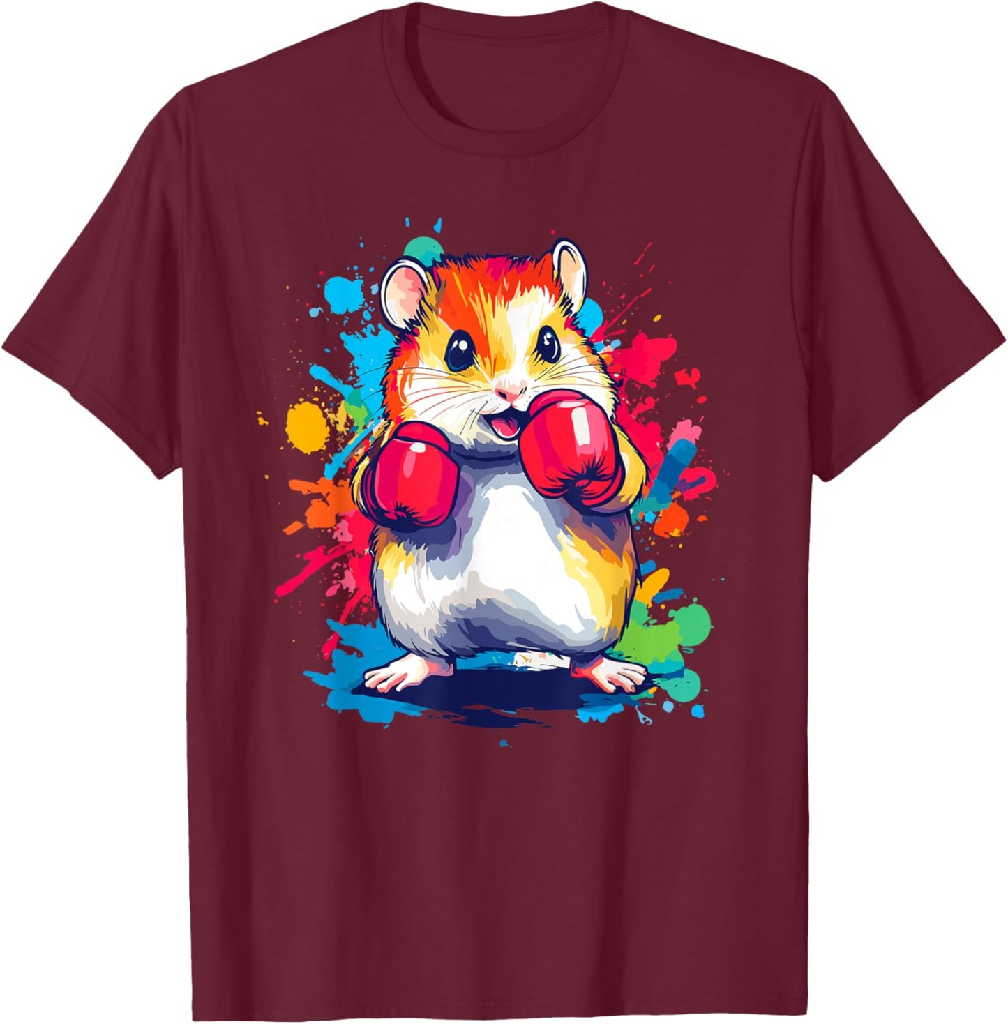 Hamster Wearing Boxing Gloves Colorful Art T-Shirt - T-Shirt | Maroon