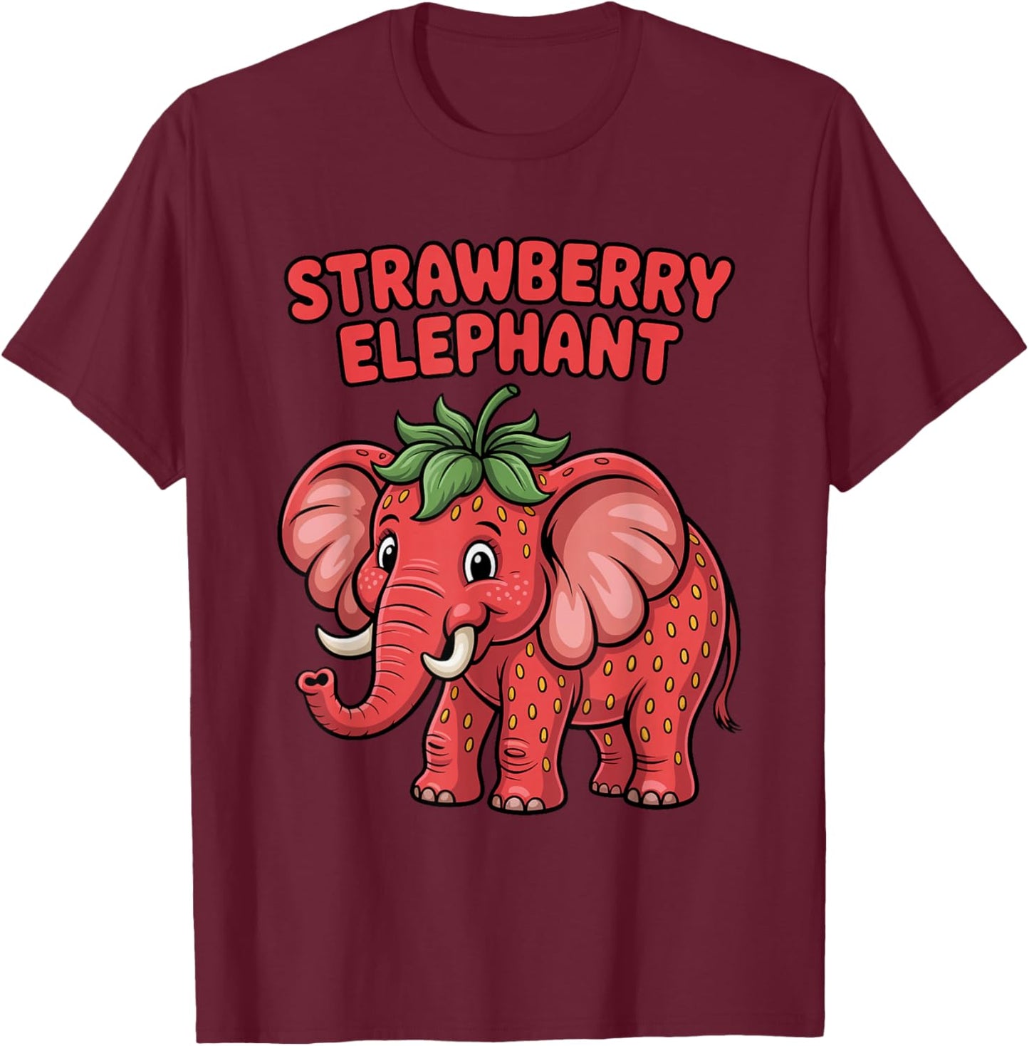 Strawberry Elephant Brainrot Meme Viral Italian Cartoon T-Shirt - T-Shirt | Maroon