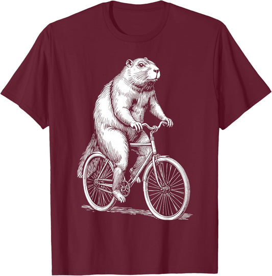Cycling Bicycle Beaver Vintage Cyclist Funny Biker Animal T-Shirt - T-Shirt | Maroon