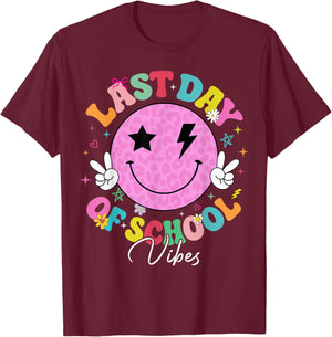 Groovy Last Day of School Vibes Teacher Student Graduation T-Shirt - T-Shirt | Maroon