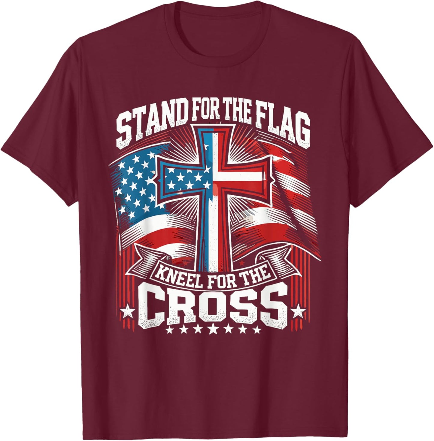USA Flag Religious Quote 4th of July Christian Faith T-Shirt - T-Shirt | Maroon