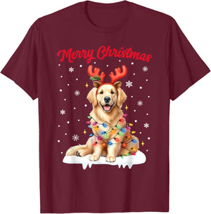 Christmas Pajamas Men Women Kids Golden Retriever Dog T-Shirt - T-Shirt | Maroon