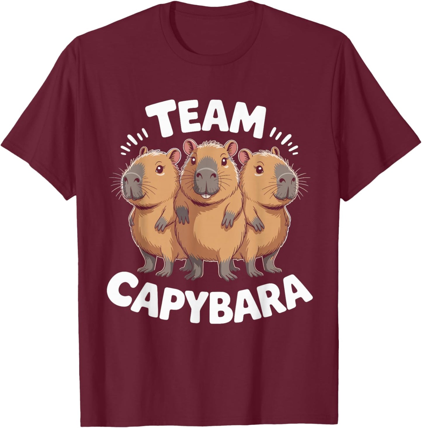 Team Capybara Cartoon Animal Themed Trio Funny Retro Artwork T-Shirt - T-Shirt | Maroon