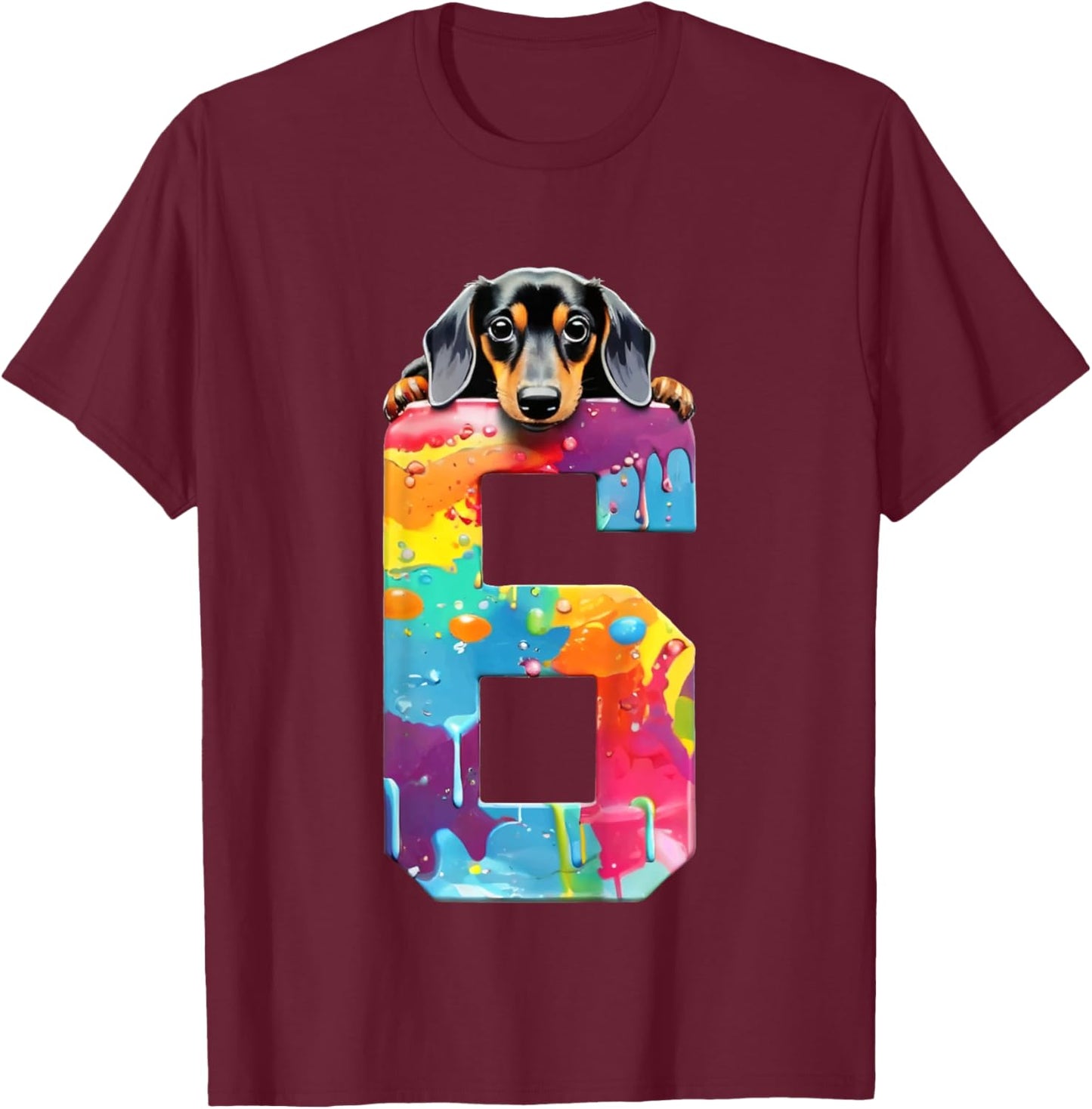 Dog 6 Years Dachshund Birthday T-Shirt - T-Shirt | Maroon