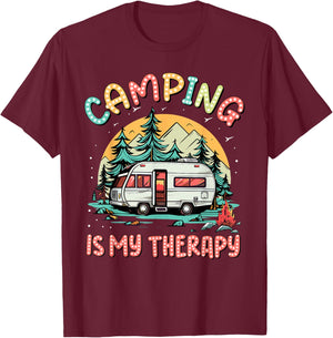 Camping Is My Therapy Campfire Summer Camp Family Vacation T-Shirt - T-Shirt | Maroon
