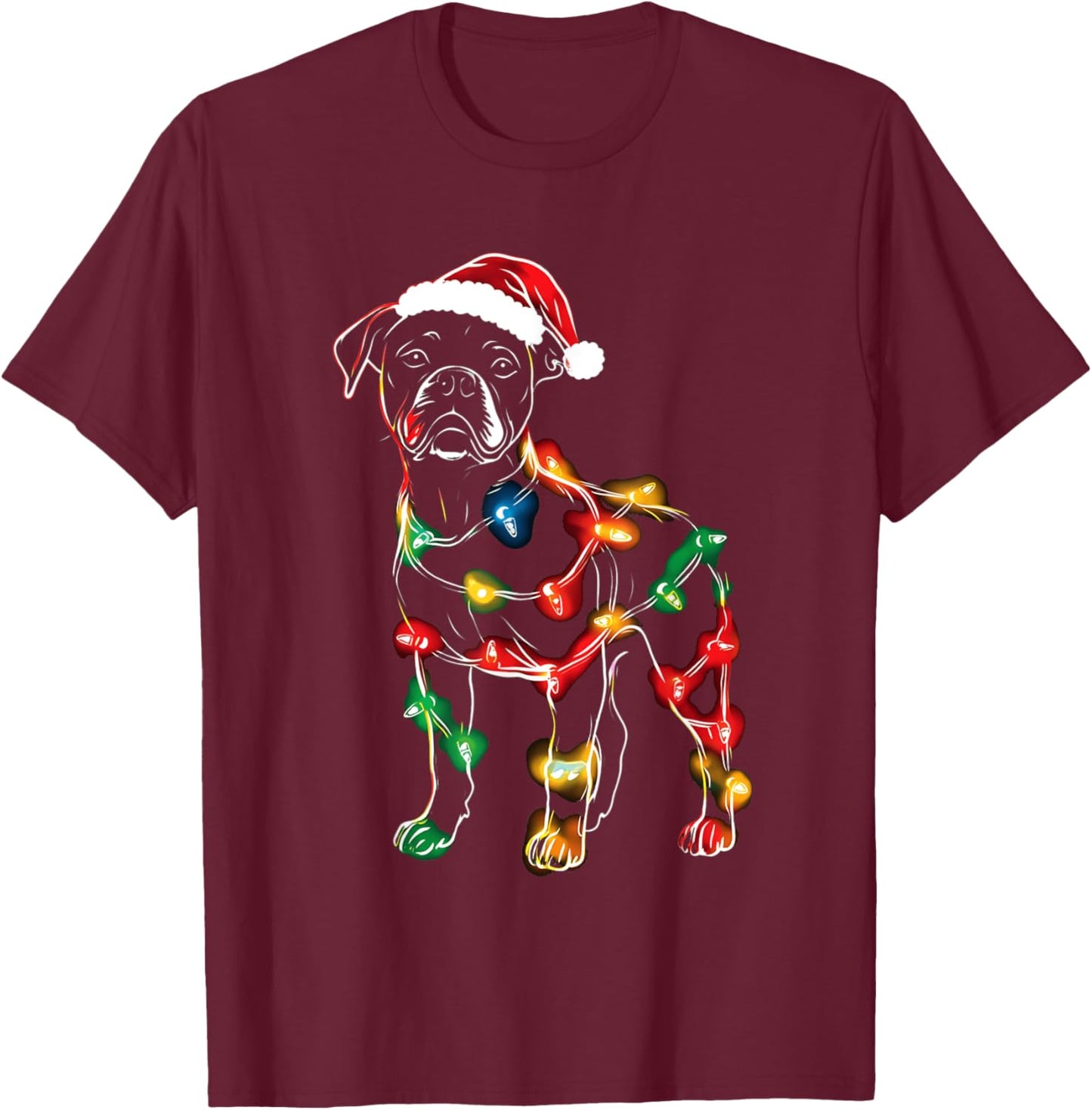 Funny Santa Boxer Retriever Christmas Lights Dog Lover Women Kids T-Shirt - T-Shirt | Maroon