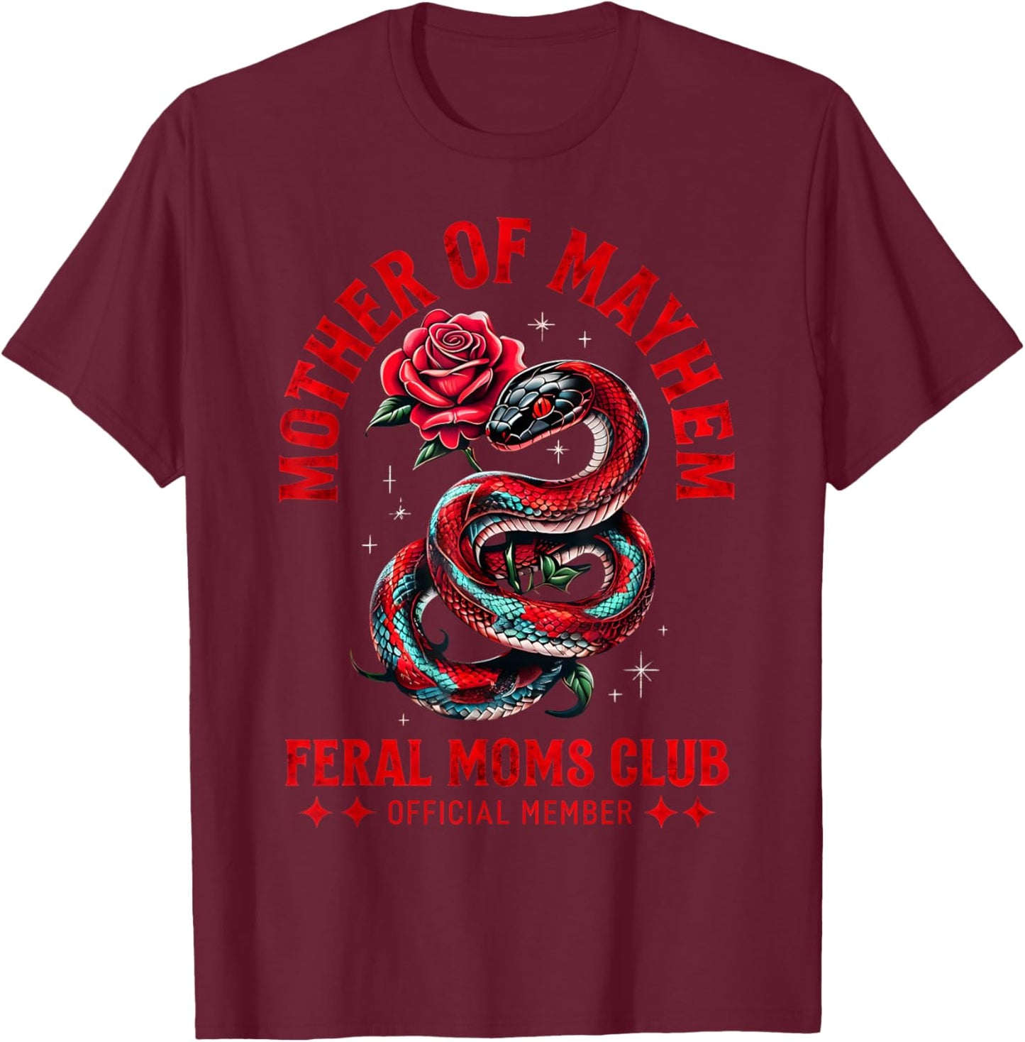 Retro Mother Of Mayhem Feral Moms Club Moms Mothers Day T-Shirt - T-Shirt | Maroon