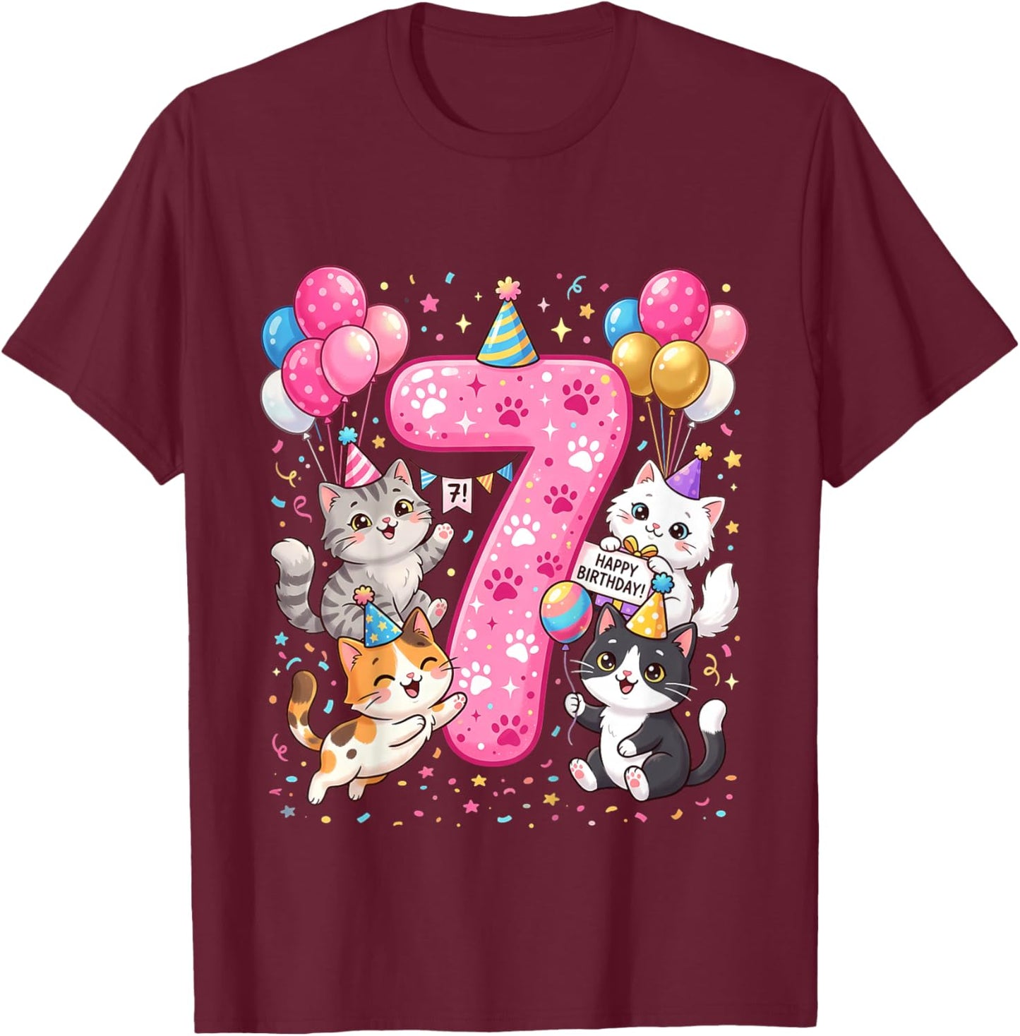 7 Jahre Katze, Geburtstag, 7. Geburtstag T-Shirt - T-Shirt | Maroon