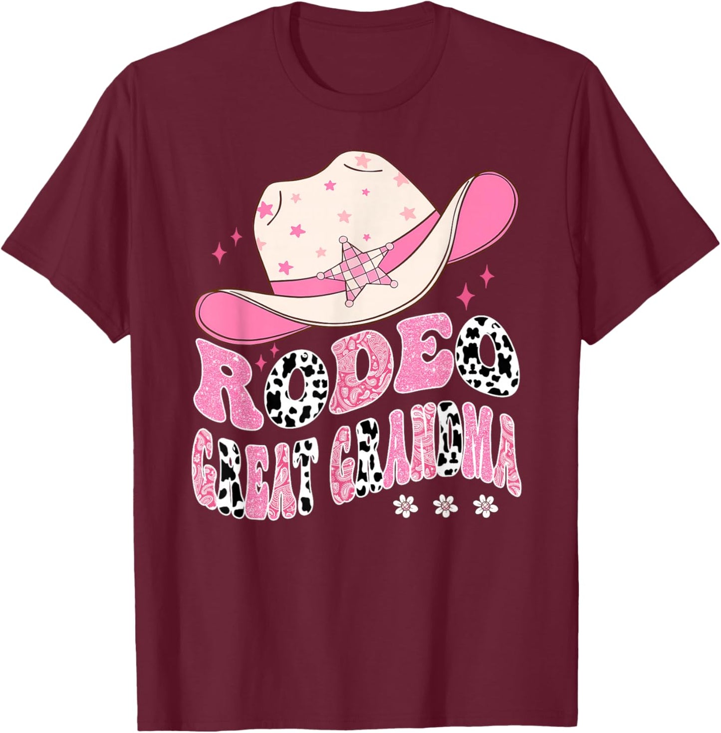 Rodeo Great Grandma Pink CowGirl 1St Birthday Family T-Shirt - T-Shirt | Maroon