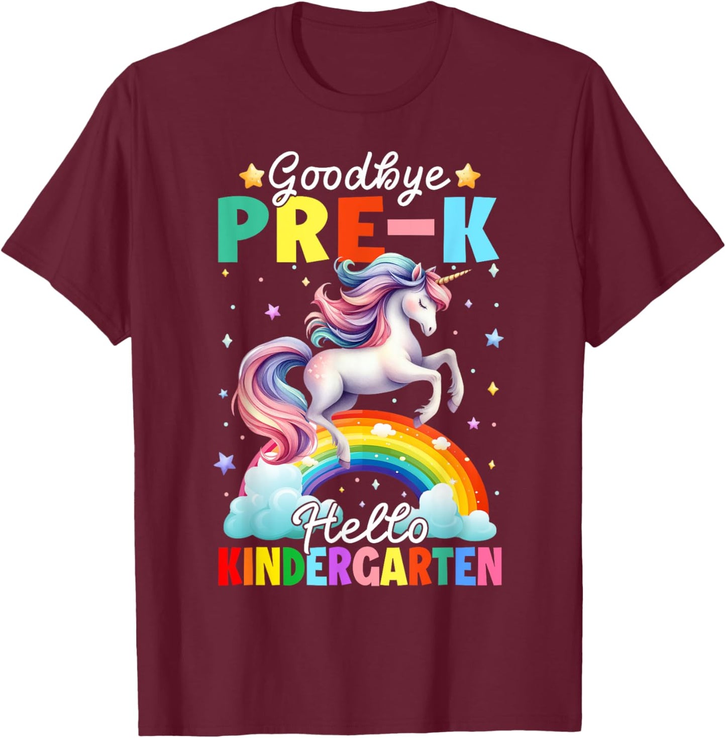 Kids Goodbye Pre-K Hello Kindergarten Unicorn Graduation T-Shirt - T-Shirt | Maroon