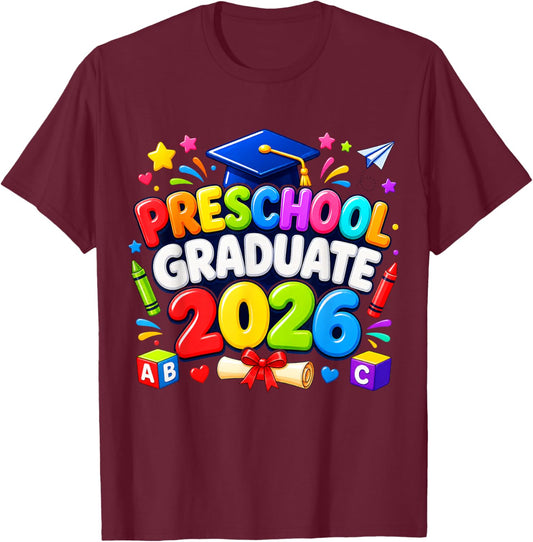 Preschool Graduate 2026 Pre K Graduation Kids Ceremony Fun T-Shirt - T-Shirt | Maroon