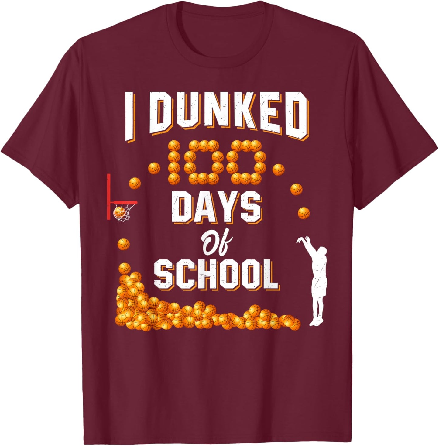 100 Days Of School Basketball Dunked 100th Day For Boys Kids T-Shirt - T-Shirt | Maroon