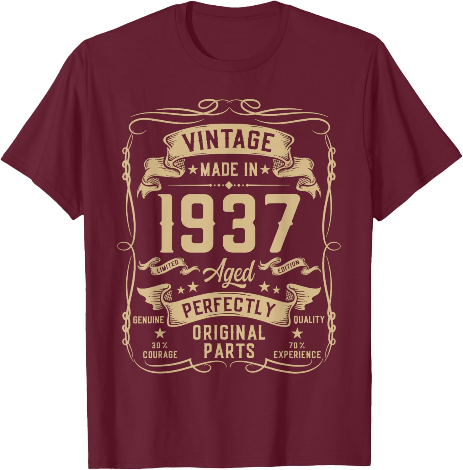 Vintage 1937 89yr 89th Birthday Gifts 89 Years Old T-Shirt - T-Shirt | Maroon