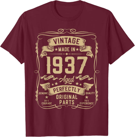 Vintage 1937 89yr 89th Birthday Gifts 89 Years Old T-Shirt - T-Shirt | Maroon