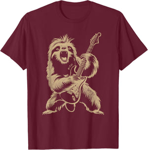 Sloth Playing Guitar Graphic Funny Women Sloth Lover T-Shirt - T-Shirt | Maroon