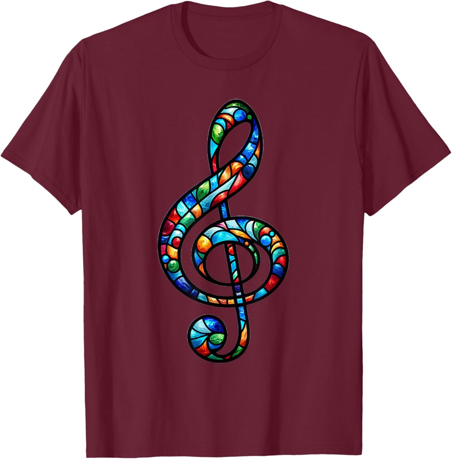 Stained Glass Window Treble Clef Art Musical Note Music T-Shirt - T-Shirt | Maroon
