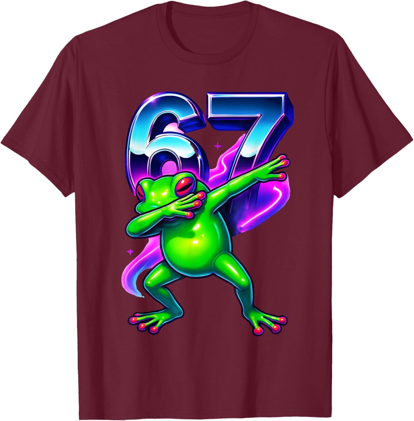 6-7 Meme Dabbing Frog Six Seven Kids Boys Girls 67 Dance T-Shirt - T-Shirt | Maroon