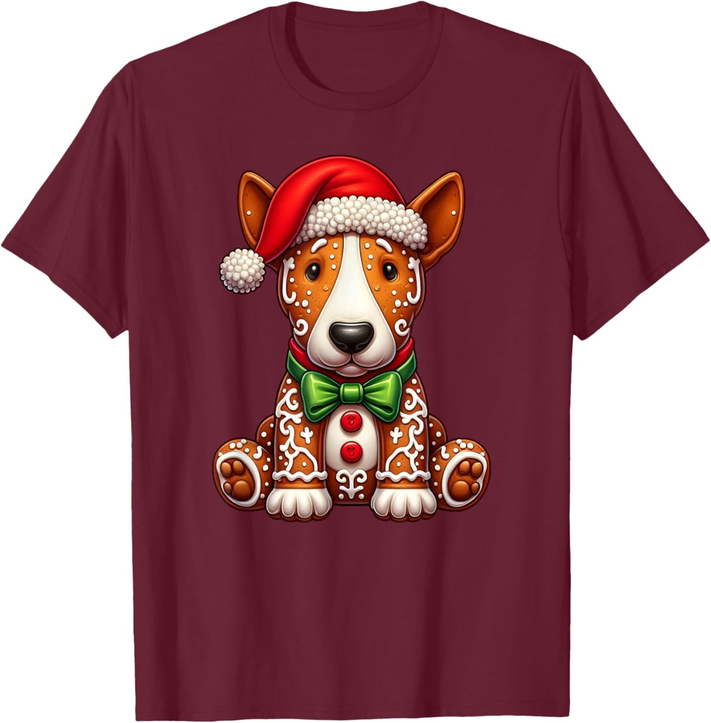Gingerbread Man Bull Terrier Dog Christmas Kids T-Shirt - T-Shirt | Maroon
