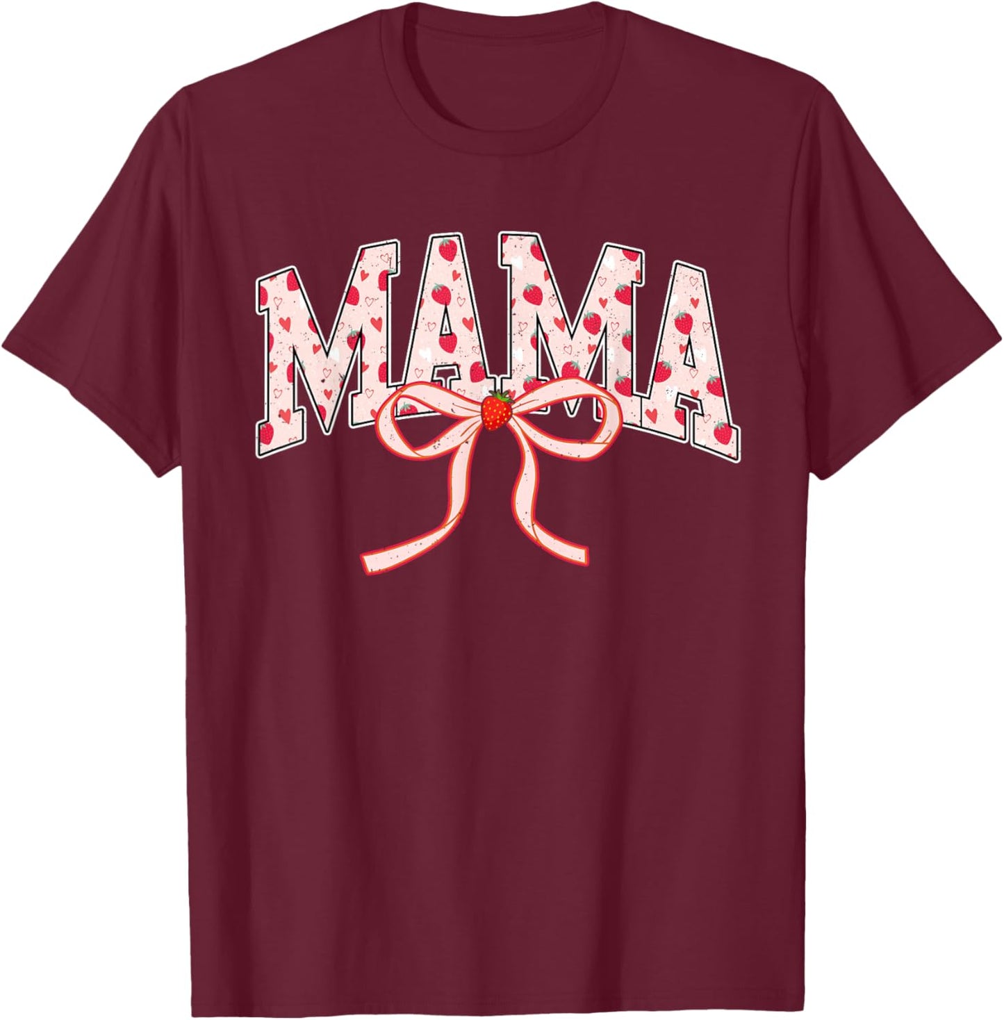 Mama Strawberry Coquette Bow Matching Family T-Shirt - T-Shirt | Maroon