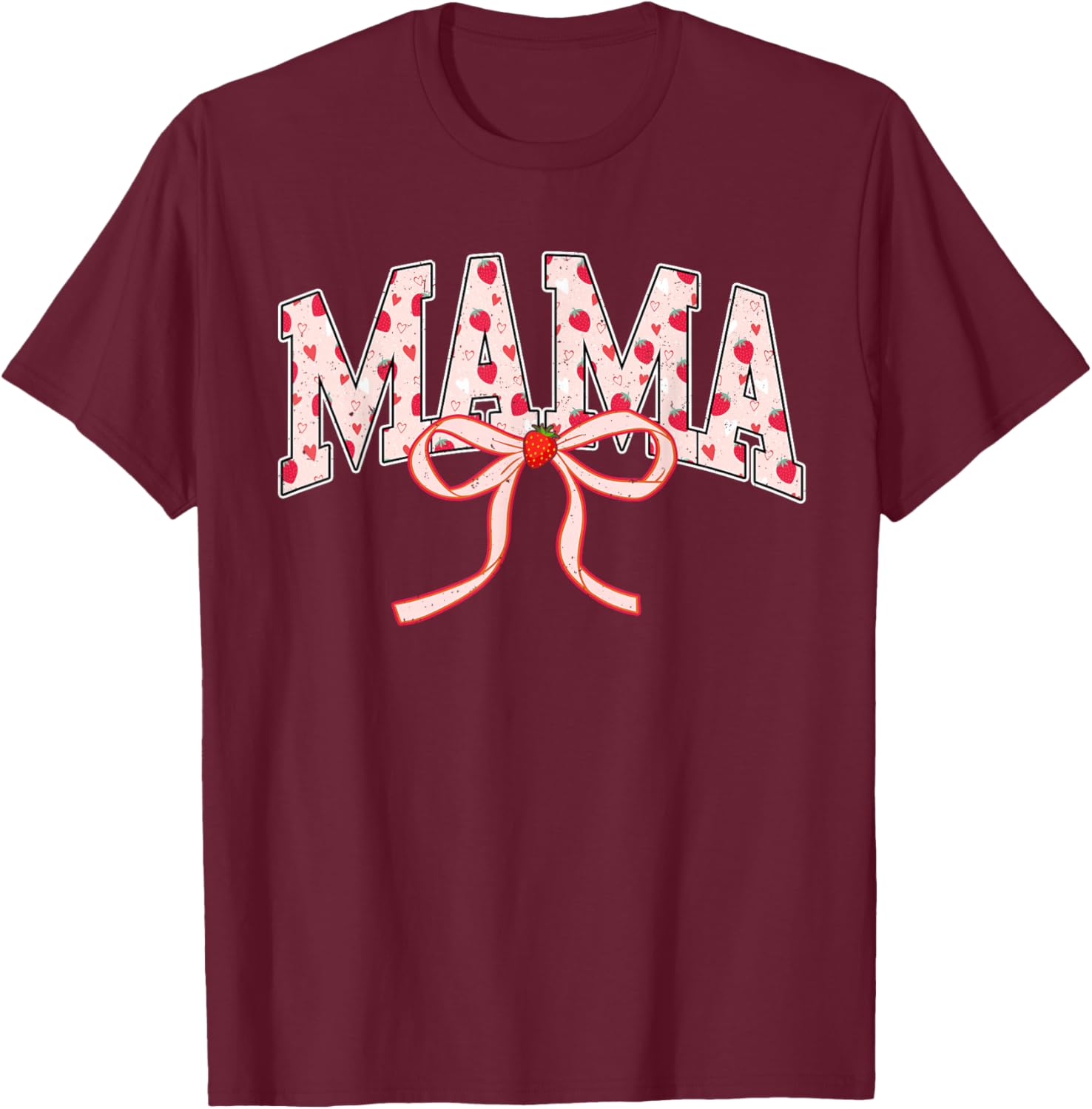 Mama Strawberry Coquette Bow Matching Family T-Shirt - T-Shirt | Maroon