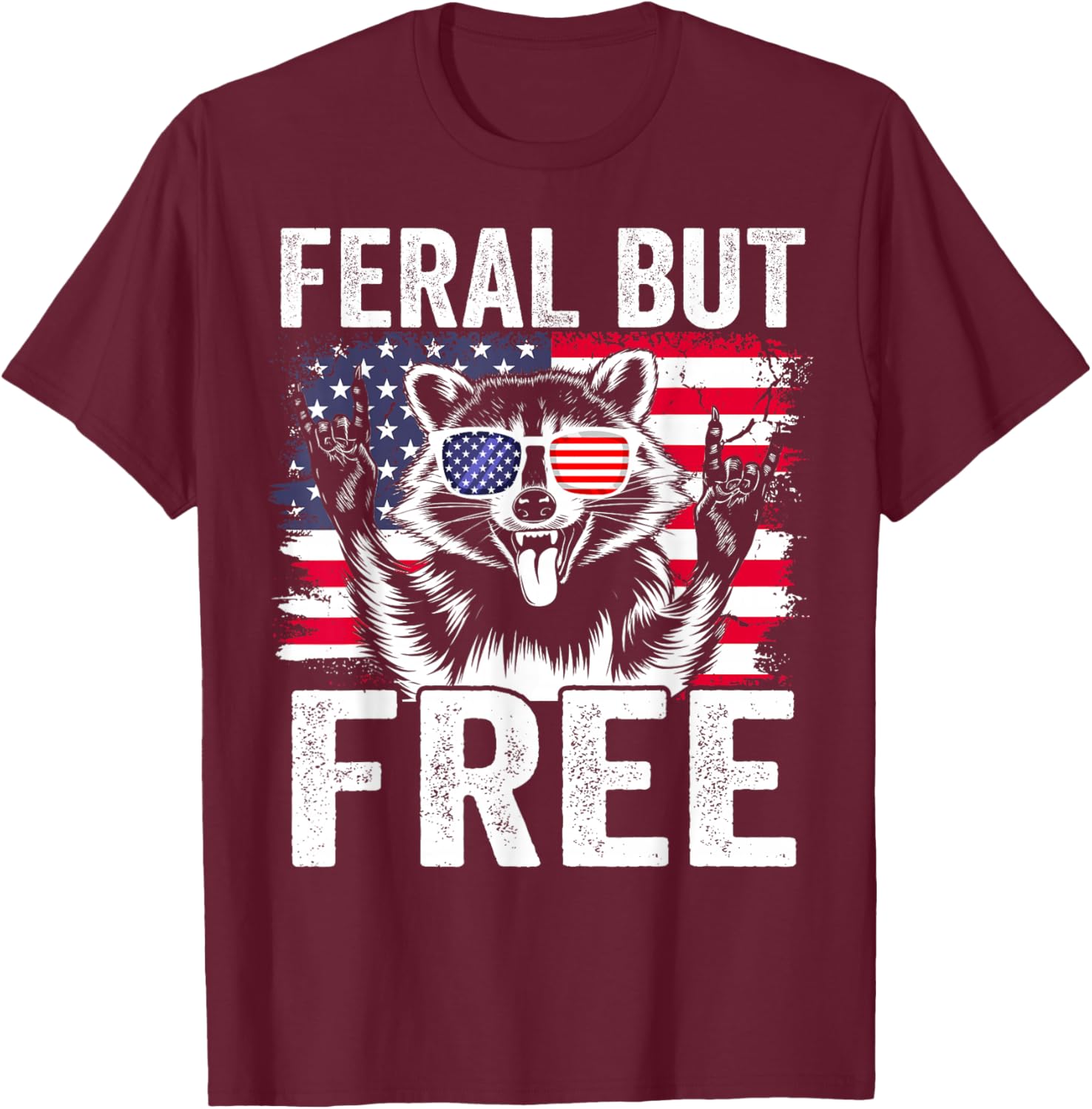Funny Feral But Free Raccoon 4th of July Toddler Boys Kids T-Shirt - T-Shirt | Maroon