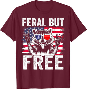 Funny Feral But Free Raccoon 4th of July Toddler Boys Kids T-Shirt - T-Shirt | Maroon