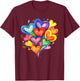 Vibrant Rainbow Heart Bouquet with Colourful Hearts T-Shirt - T-Shirt | Maroon