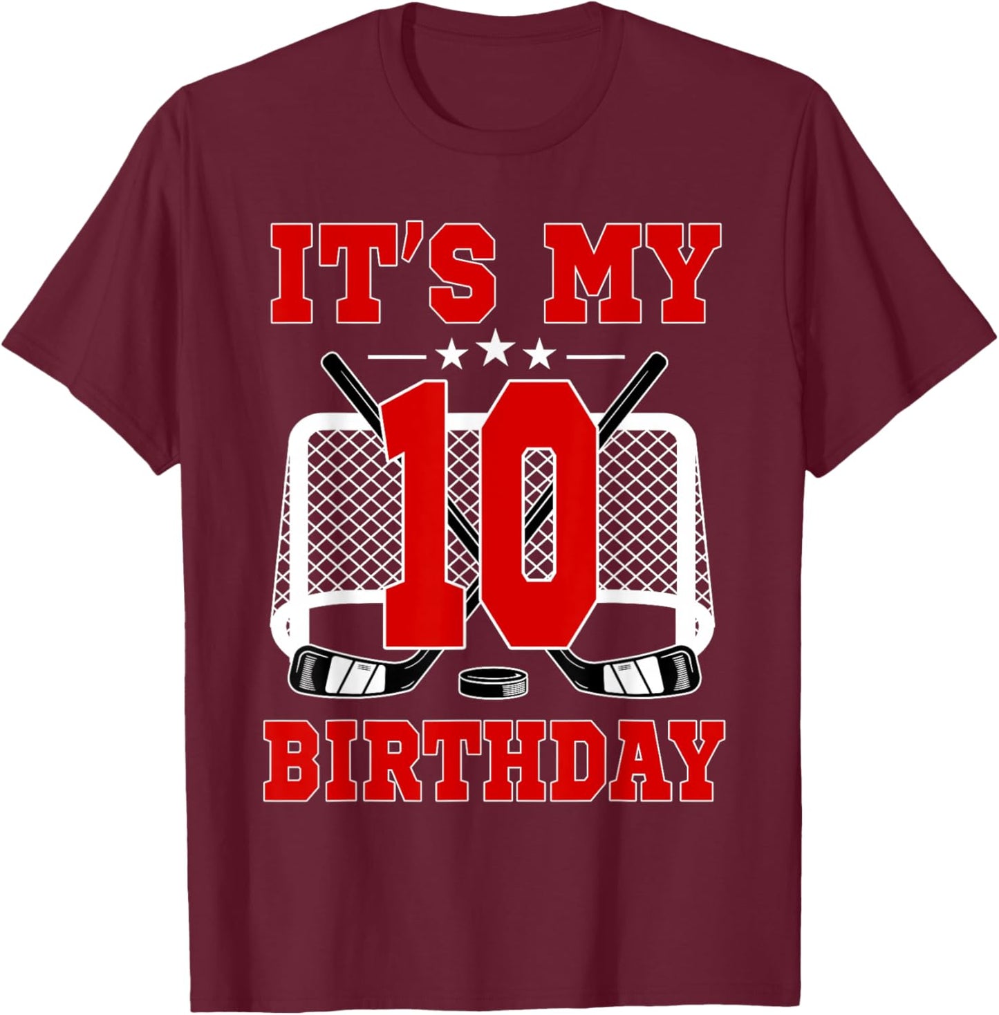 It's My 10th Birthday Girl Ice Hockey Theme 10 Year Old T-Shirt - T-Shirt | Maroon
