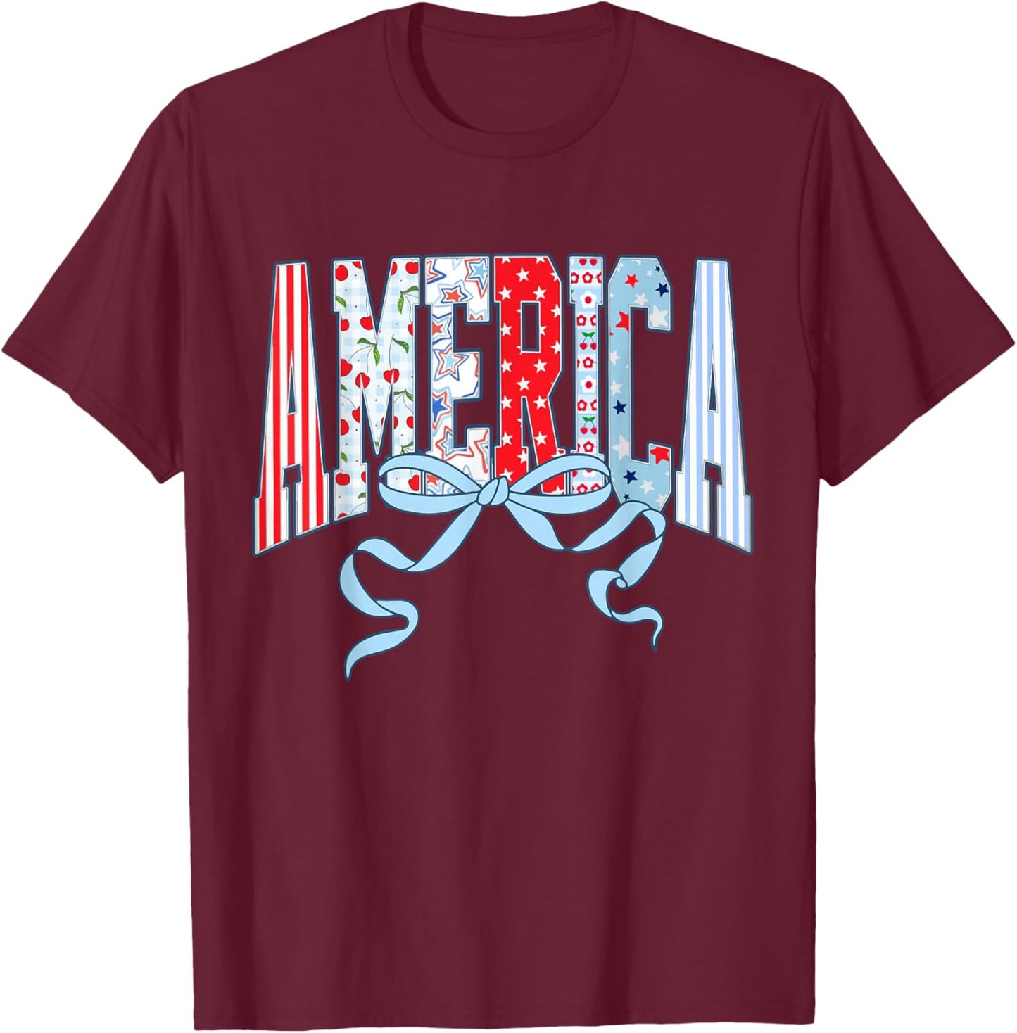 Coquette Striped Retro America Flag 4th of July Patriotic T-Shirt - T-Shirt | Maroon