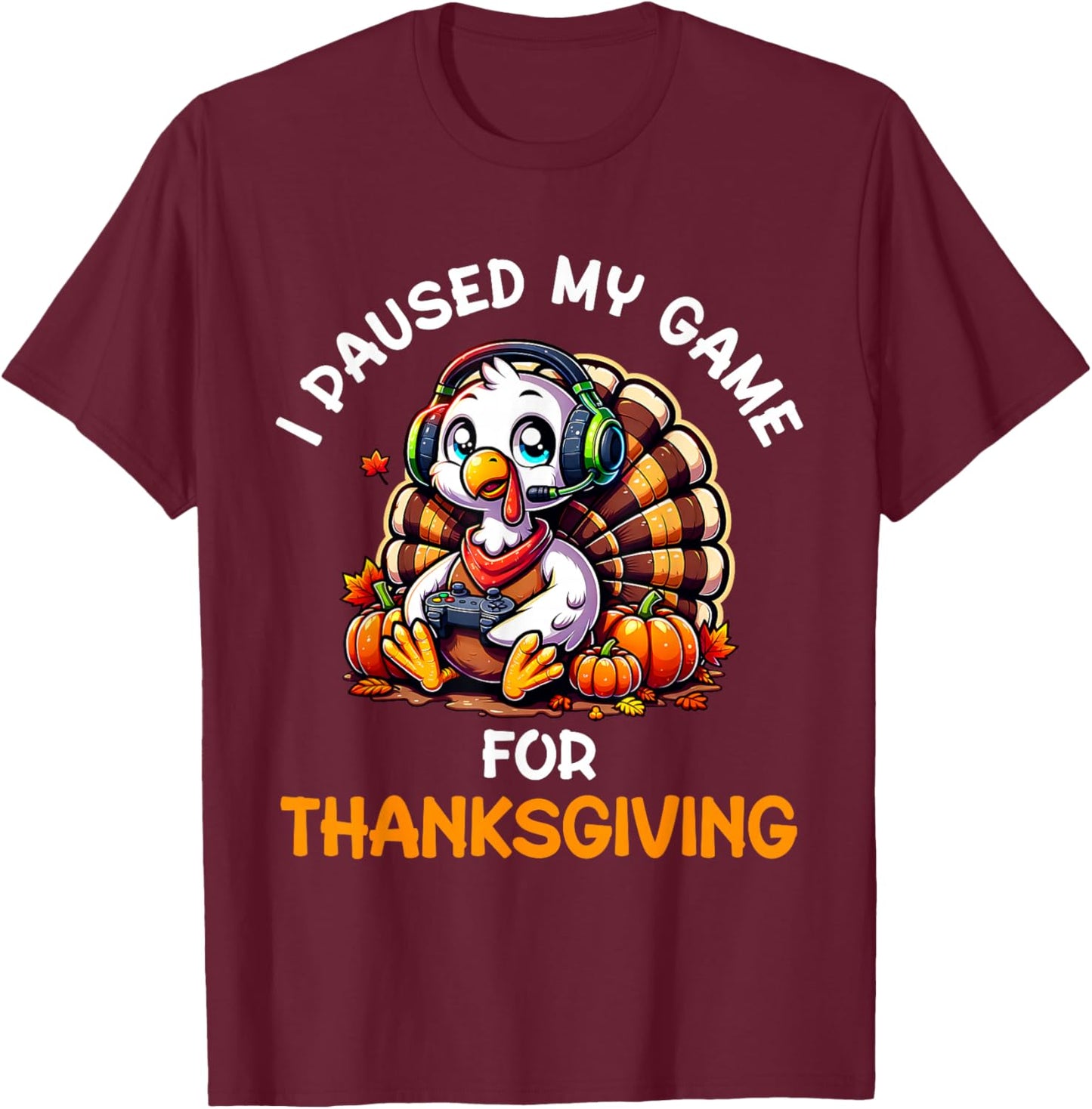 Thanksgiving Gamer Turkey Shirt For Boys Kids T-Shirt - T-Shirt | Maroon