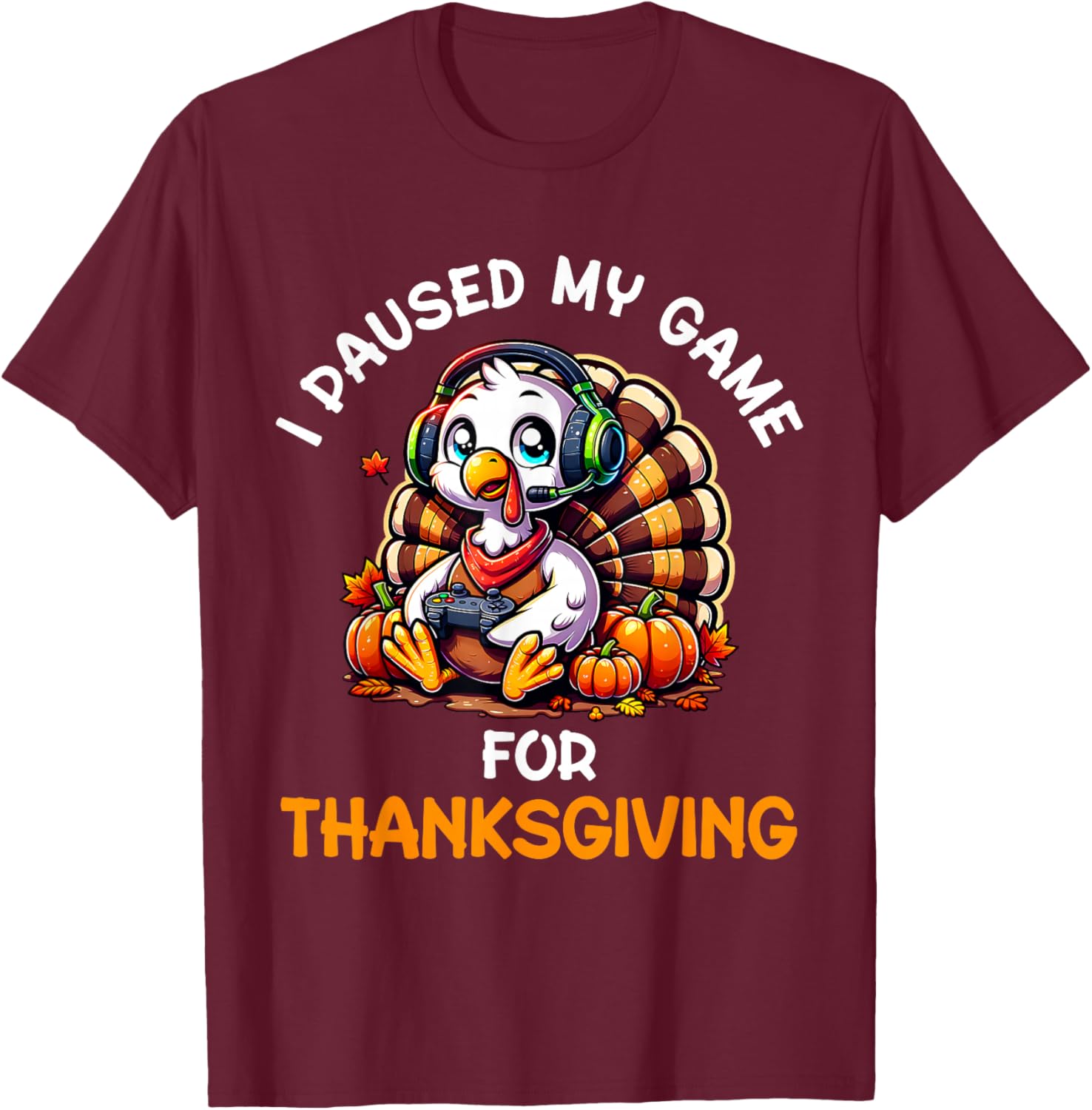 Thanksgiving Gamer Turkey Shirt For Boys Kids T-Shirt - T-Shirt | Maroon