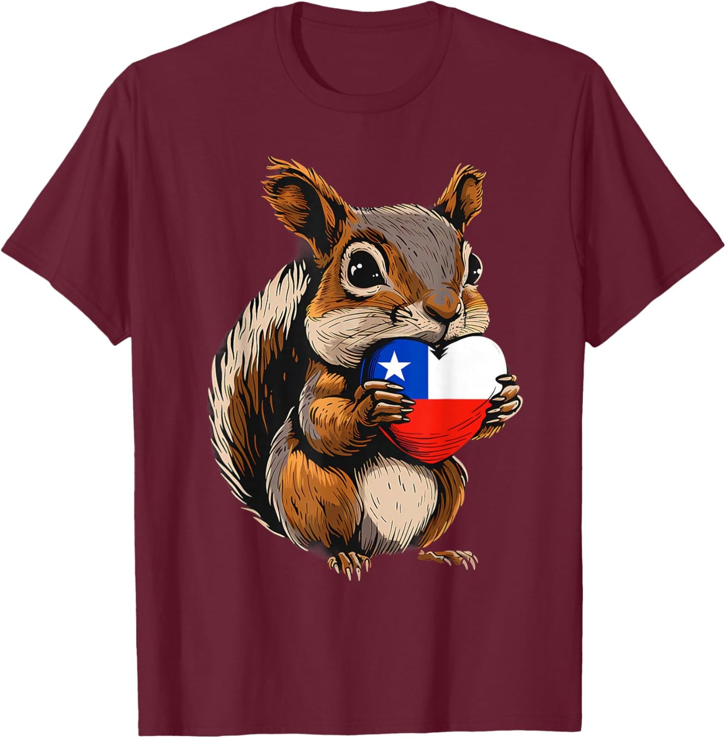 Chile Flag Heart Squirrel Chilean Pride Chilean Roots T-Shirt - T-Shirt | Maroon