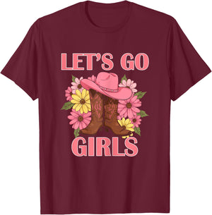 Let's Go Girls Retro Rodeo Western Love Country Cowgirl T-Shirt - T-Shirt | Maroon