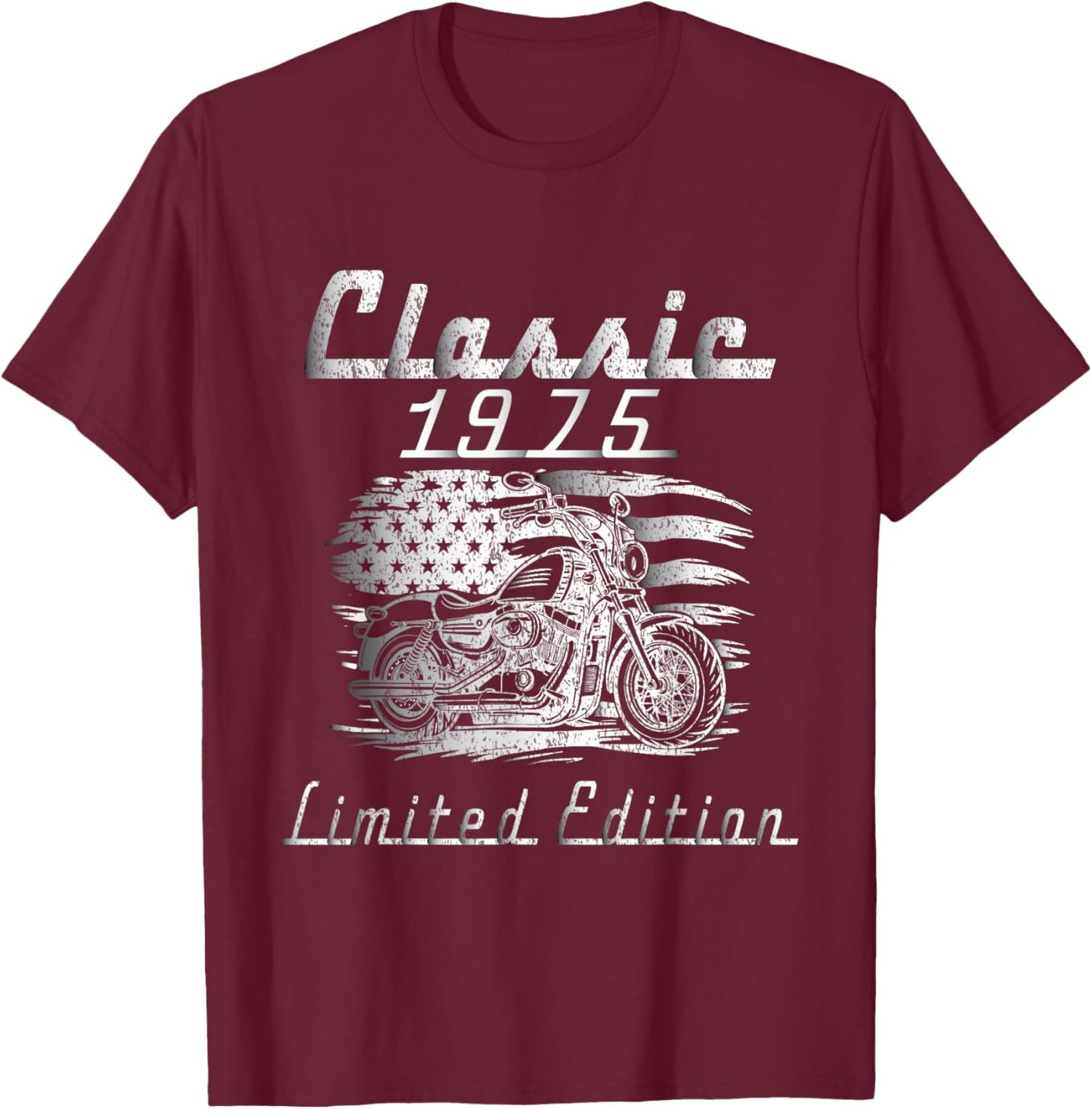 Classic 1975 Limited Edition Retro Motorcycle 50th Birthday T-Shirt - T-Shirt | Maroon