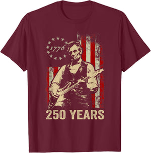 Abraham Lincoln Playing Guitar 4th July 250th Anniversary T-Shirt - T-Shirt | Maroon