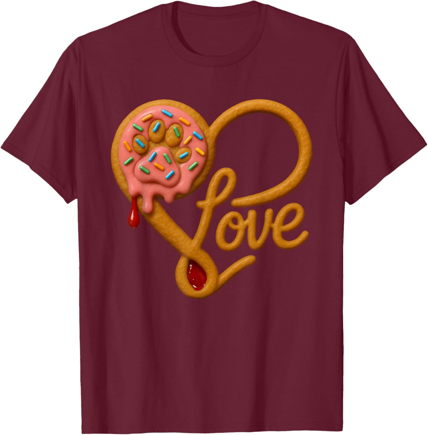 Cute Love Dogs Strawberry Donut Drip Pawprint for Dog Lovers T-Shirt - T-Shirt | Maroon