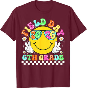 Field Day 2026 6th Grade School Teacher Kids Smile Face T-Shirt - T-Shirt | Maroon