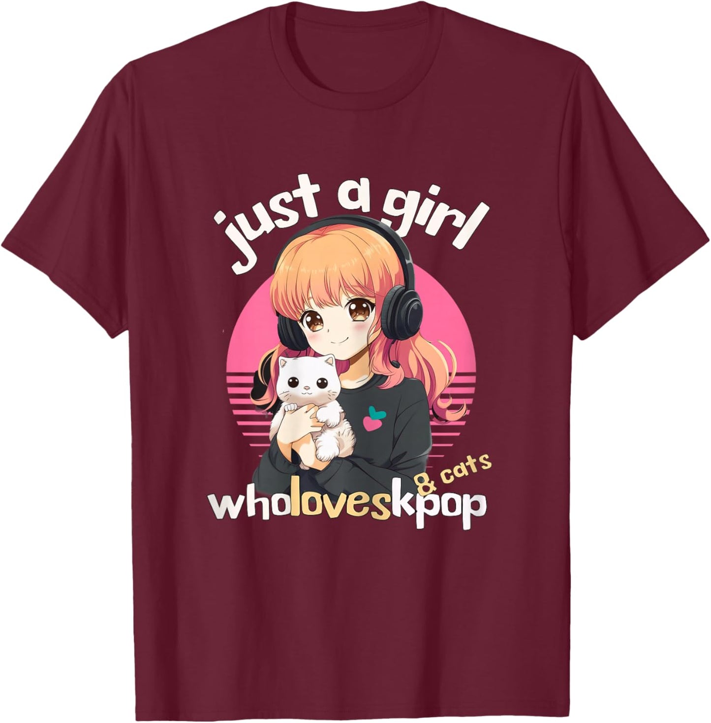 Kpop & Cats K-Pop Merch Korean Merchandise Teen Girls Cute T-Shirt - T-Shirt | Maroon