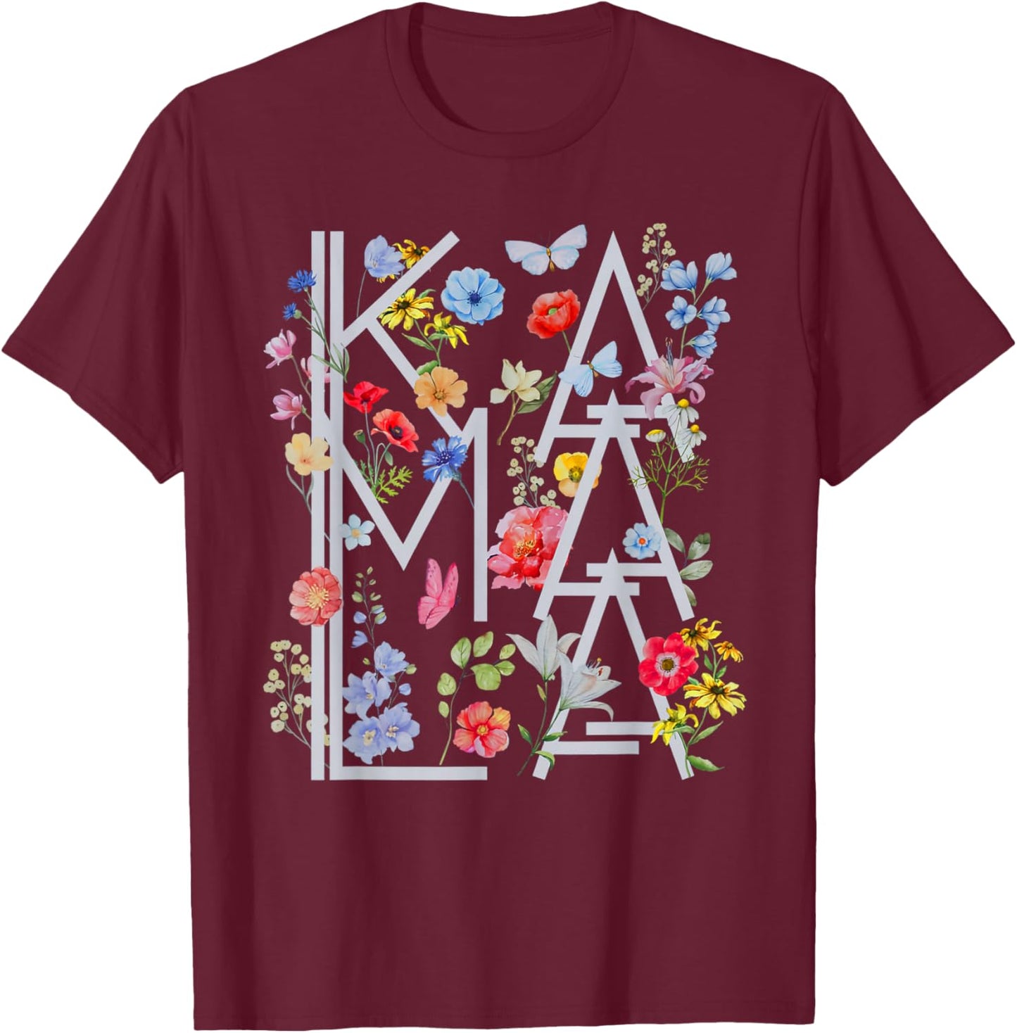 Kamala Harris Vintage Floral Feminine First Female President T-Shirt - T-Shirt | Maroon