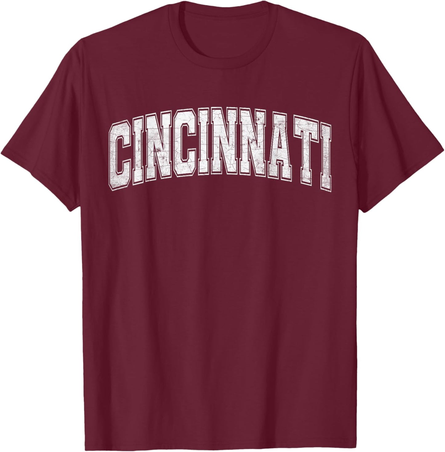 Cincinnati White Vintage Style Retro Text T-Shirt - T-Shirt | Maroon