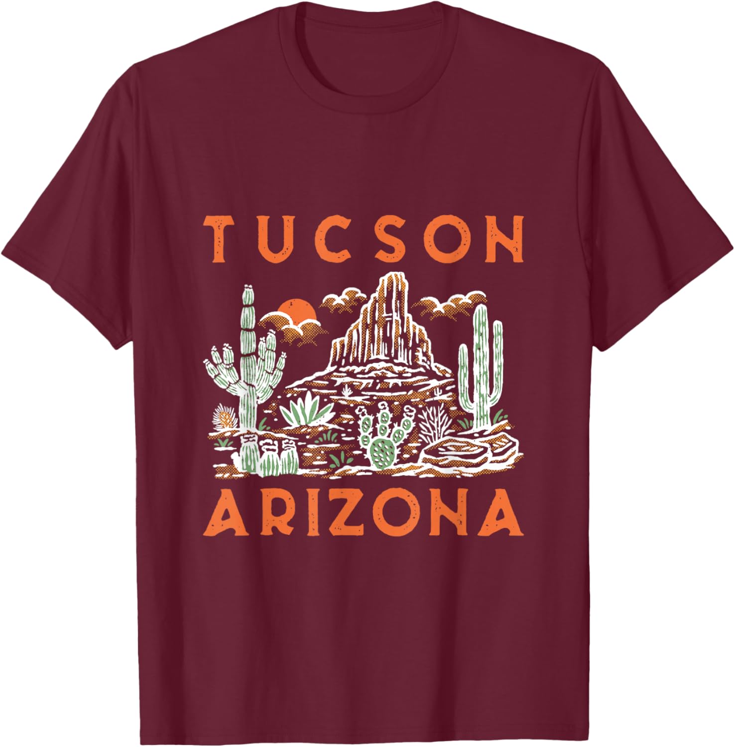 Tucson Arizona Southwestern Cactus Desert Landscape Vintage T-Shirt - T-Shirt | Maroon