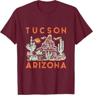 Tucson Arizona Southwestern Cactus Desert Landscape Vintage T-Shirt - T-Shirt | Maroon