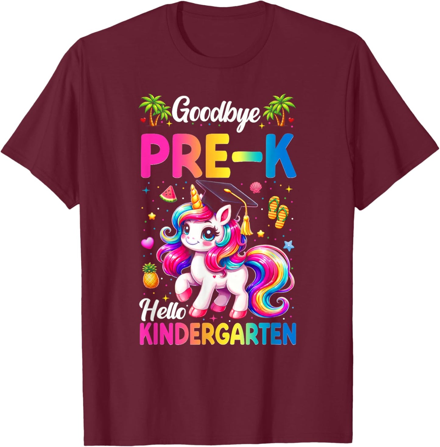 Goodbye Pre-K Graduation Hello Kindergarten Girls Kids T-Shirt - T-Shirt | Maroon