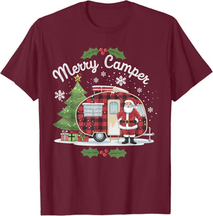 Merry Camper Christmas Santa Camping Truck Family Matching T-Shirt - T-Shirt | Maroon