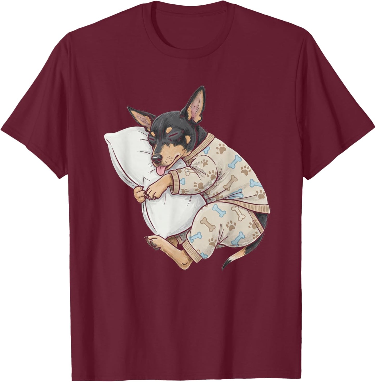 Funny Sleepy Rat Terrier Pajama Men Women Kids T-Shirt - T-Shirt | Maroon
