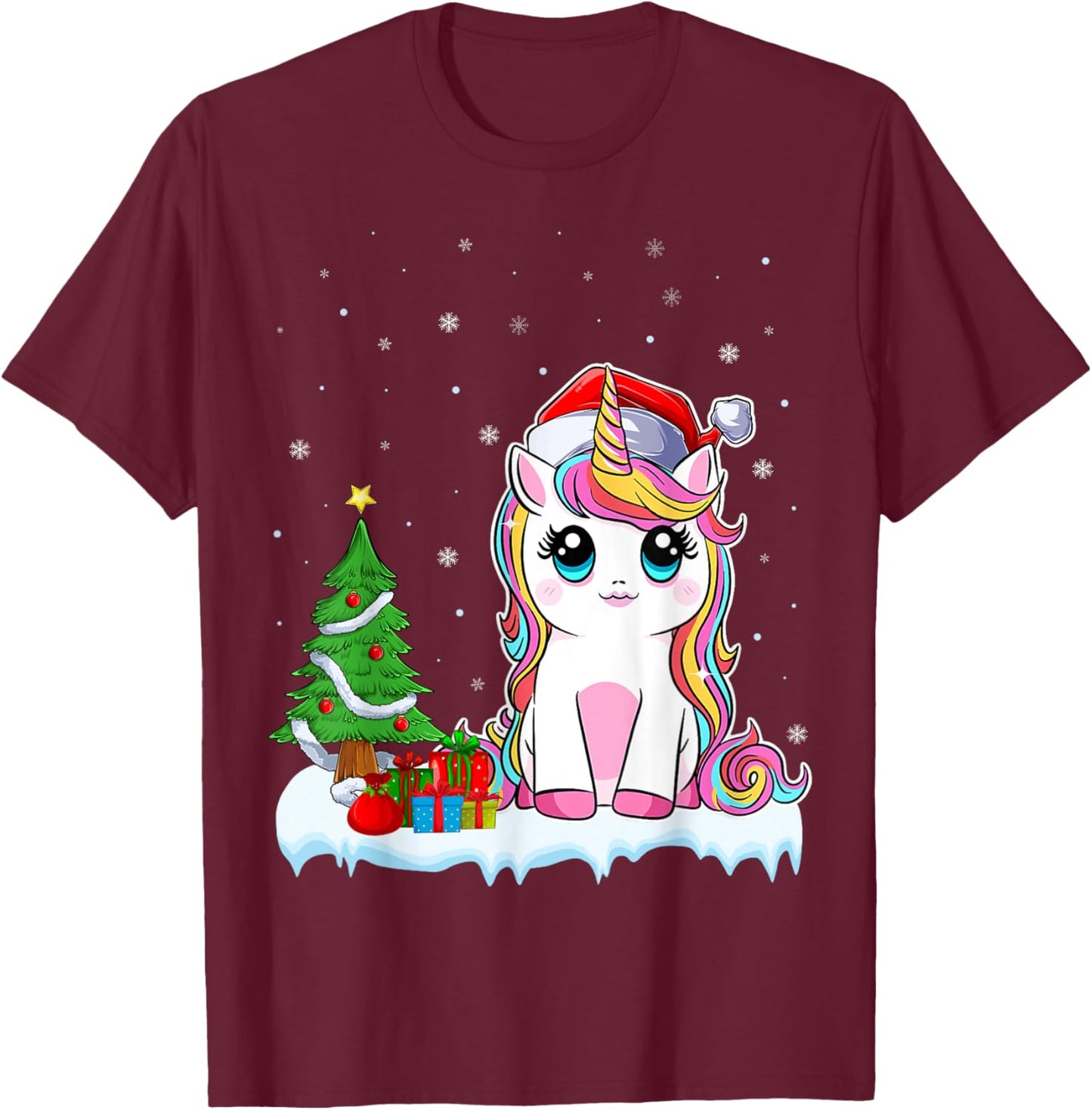 Unicorn Christmas For Girls Kids Santa Unicorn Xmas Tree T-Shirt - T-Shirt | Maroon