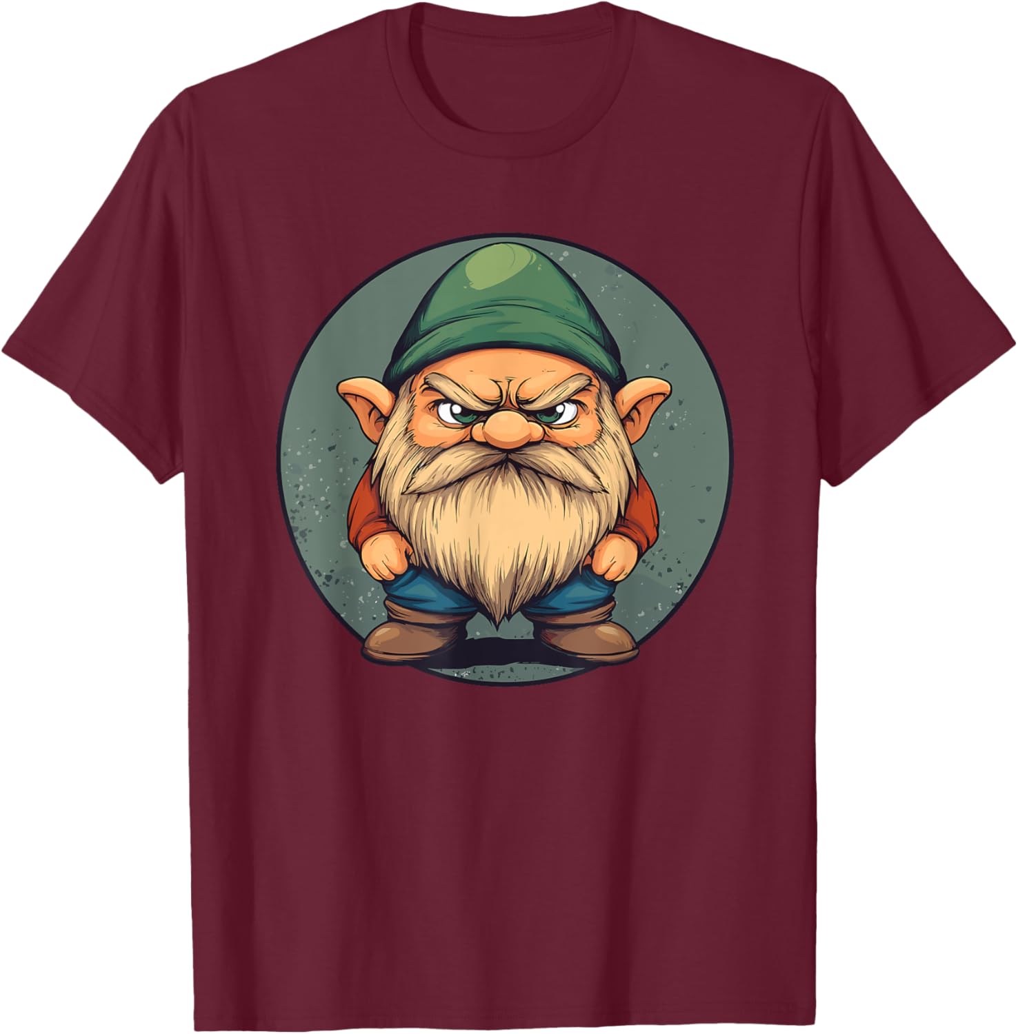 Grumpy Gnome Standing Farm T-Shirt - T-Shirt | Maroon