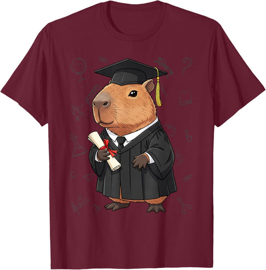Funny Capybara Graduation Class of 2024 Graduate Hat T-Shirt - T-Shirt | Maroon